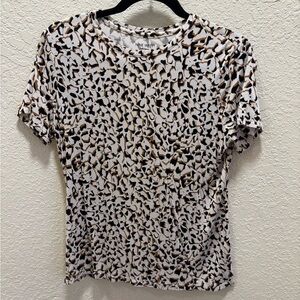 Nine West White and Brown Print Top